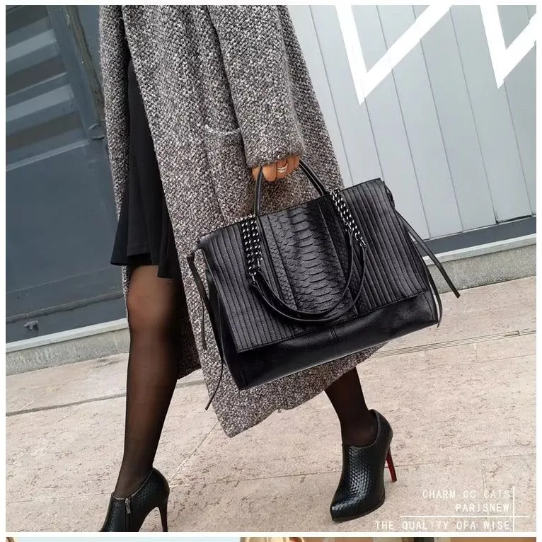 Luxury CrocLeather Tote Shoulder Bag