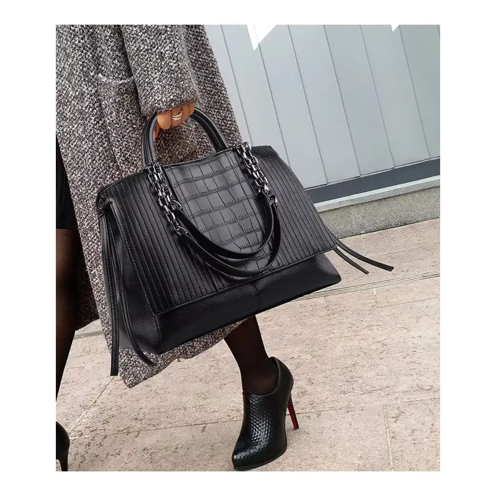 Luxury CrocLeather Tote Shoulder Bag