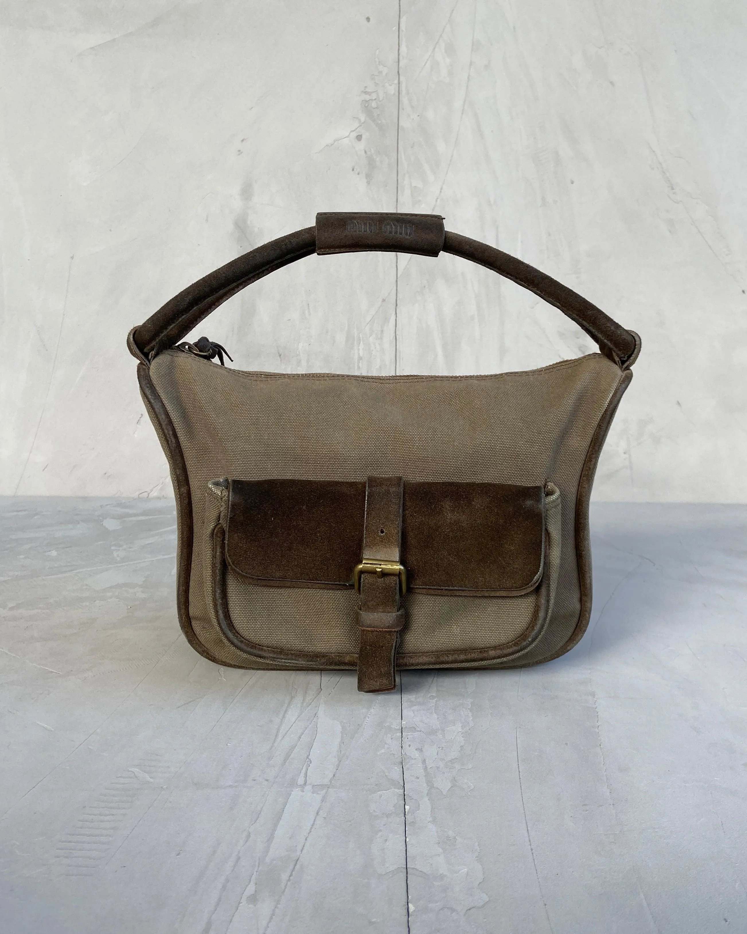 MIU MIU CANVAS & SUEDE CARGO POCKET SHOULDER BAG