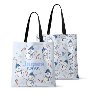 Personalized Tote Bags | Snowman Snuggles Blue