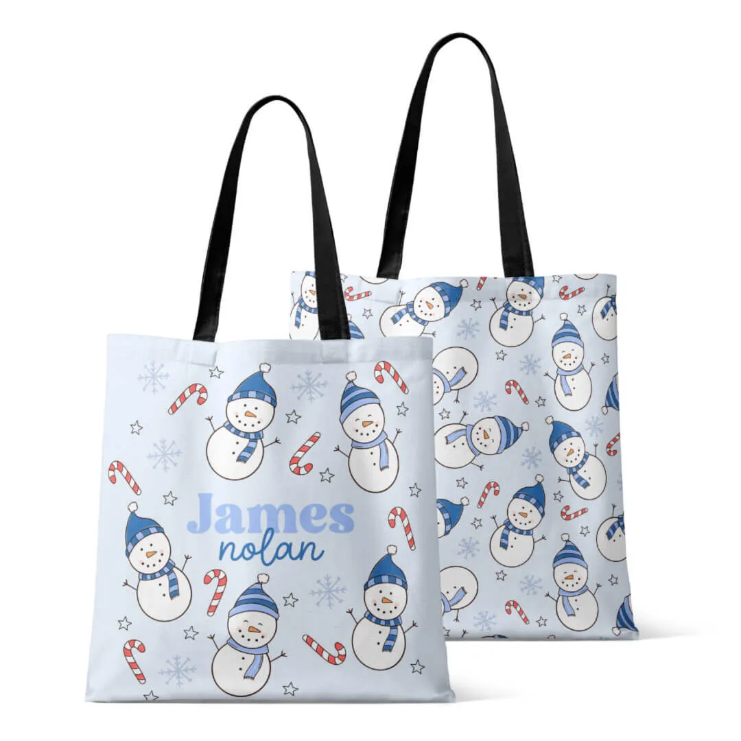 Personalized Tote Bags | Snowman Snuggles Blue