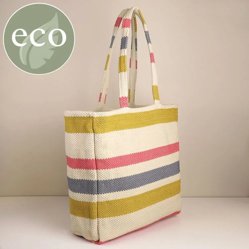 POM Mustard mix striped cotton beach bag