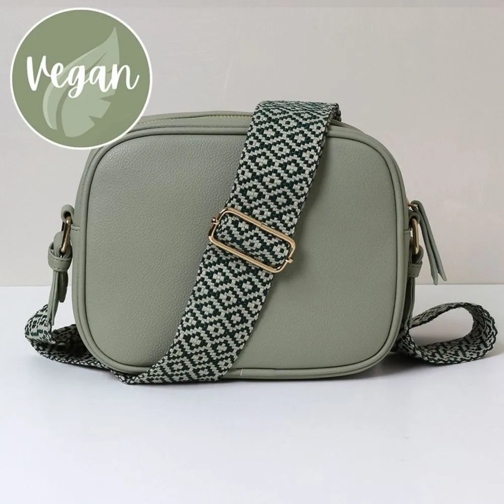 POM Pale Green Vegan Leather Camera Bag With Diamond Strap