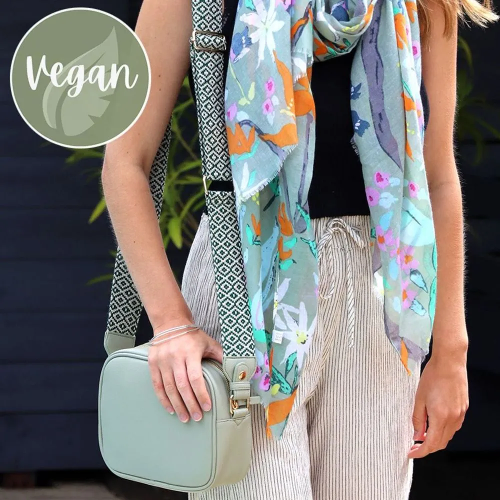 POM Pale Green Vegan Leather Camera Bag With Diamond Strap