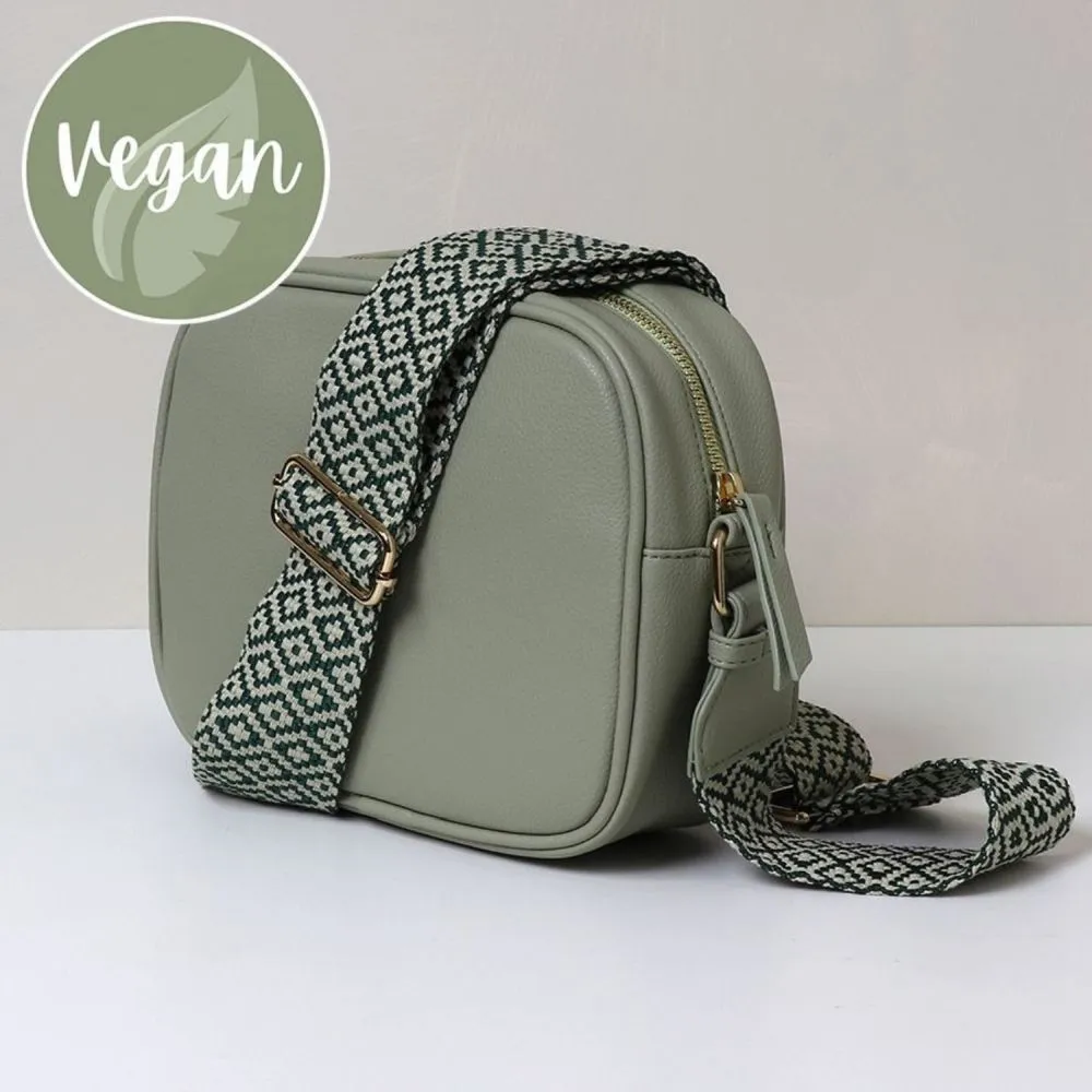 POM Pale Green Vegan Leather Camera Bag With Diamond Strap