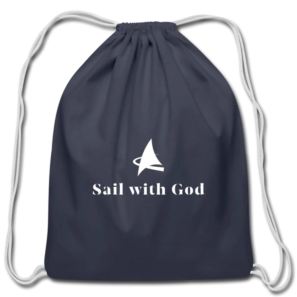 "Sail with God" Cotton Drawstring Bag (Navy)