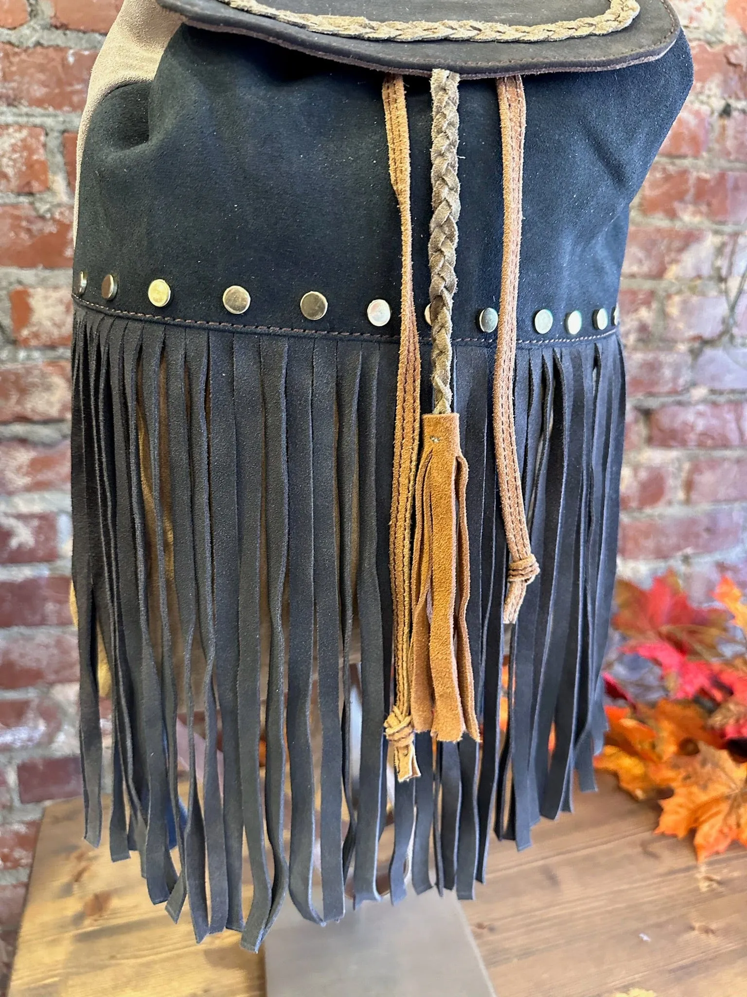Sueded Leather Fringe Backpack