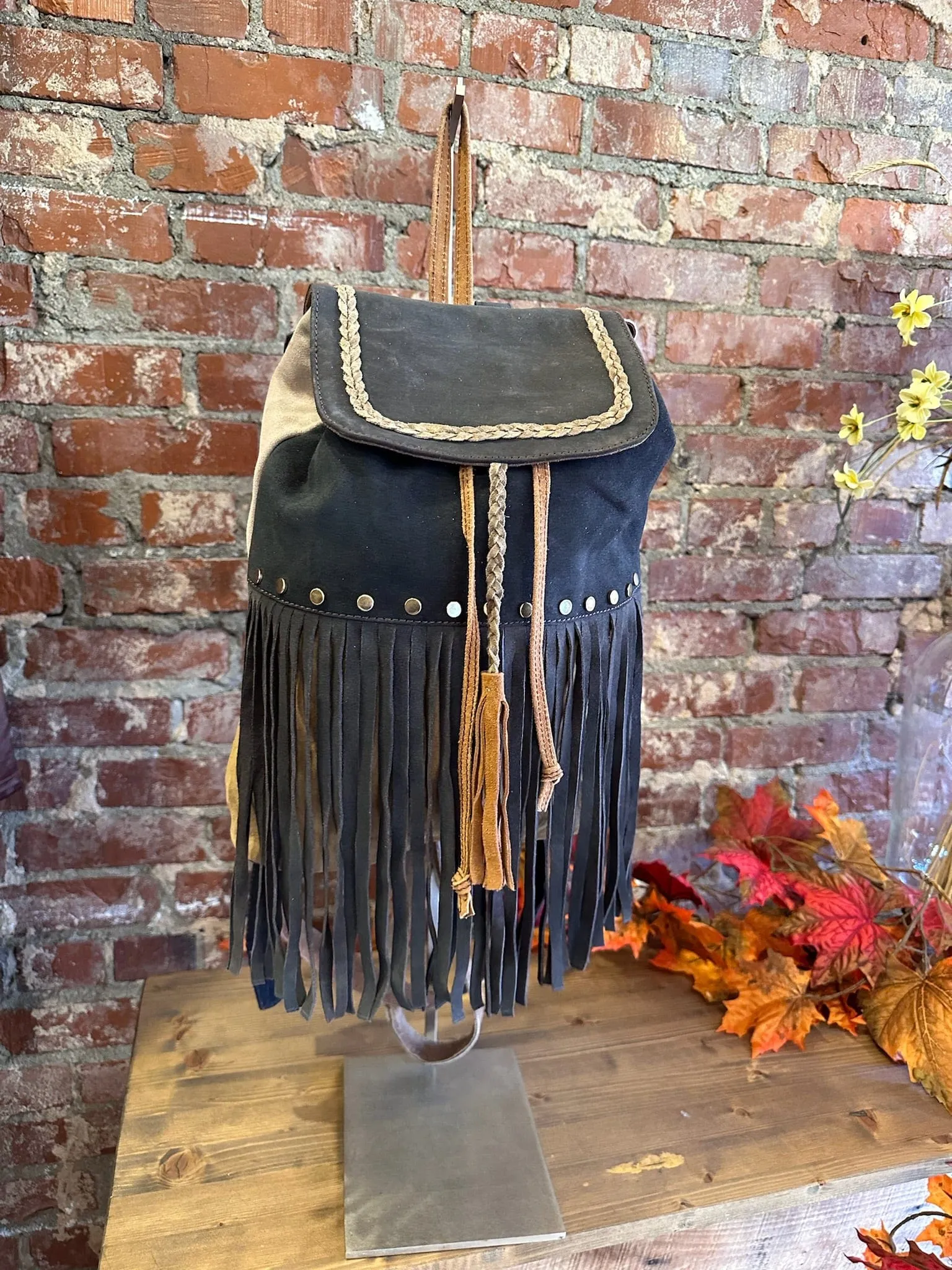 Sueded Leather Fringe Backpack