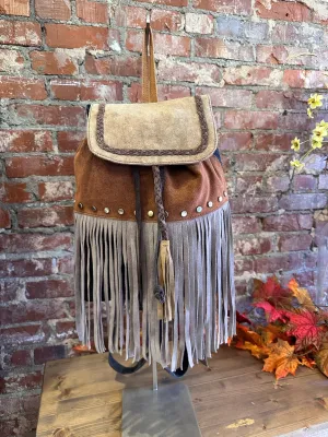 Sueded Leather Fringe Backpack