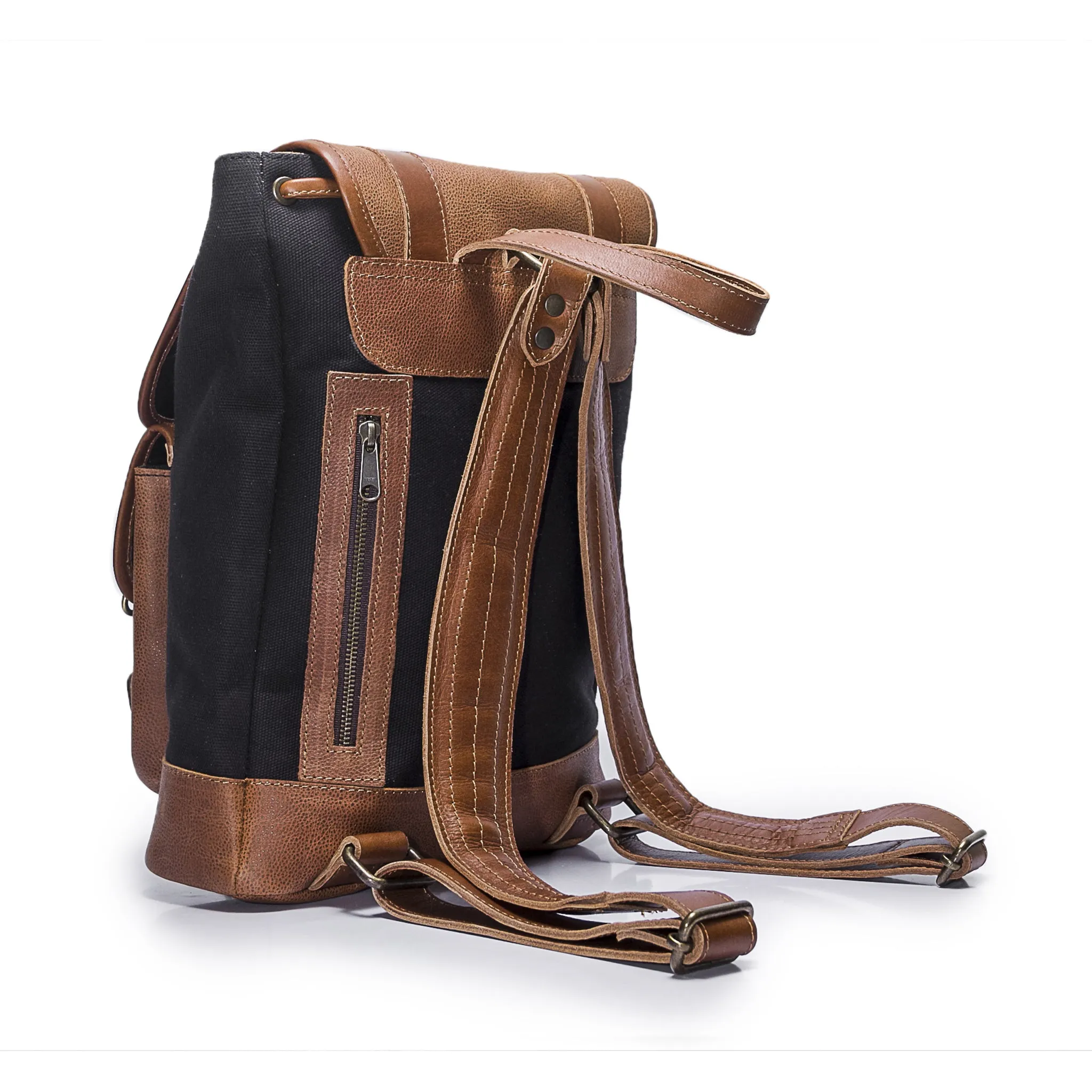Tomcat | Black | Cotton Canvas | Brown Leather