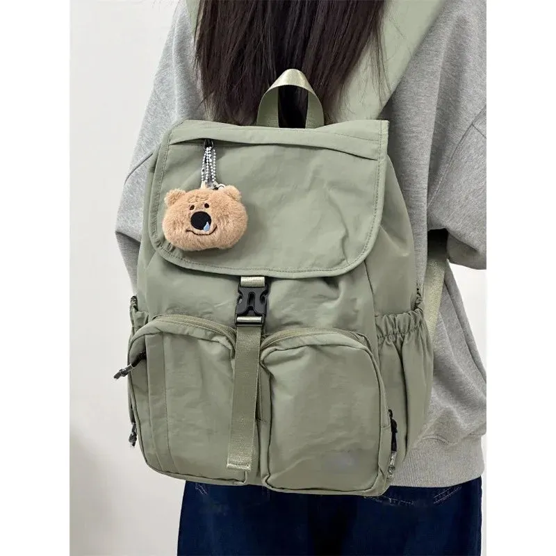 Uakiss Korean Fashion School Backpack Women Kawaii Large Capacity Outdoor Back Pack Versatile Japanese Solid Color Travel Fashion Bag