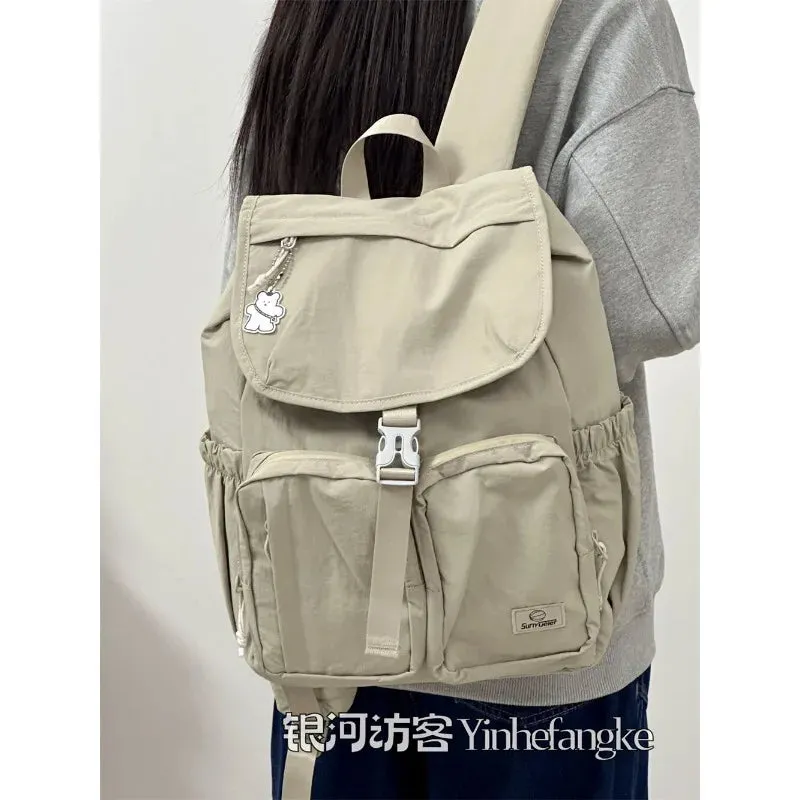 Uakiss Korean Fashion School Backpack Women Kawaii Large Capacity Outdoor Back Pack Versatile Japanese Solid Color Travel Fashion Bag