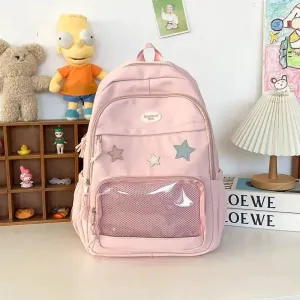 Uakiss Pink Womens Backpack Cute Patchwork Transparent Fashion Backpacks Nylon Casual Large Capacity Travel Harajuku Female Bag