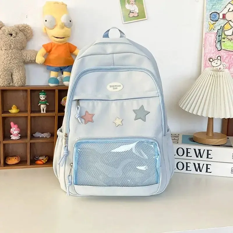 Uakiss Pink Womens Backpack Cute Patchwork Transparent Fashion Backpacks Nylon Casual Large Capacity Travel Harajuku Female Bag