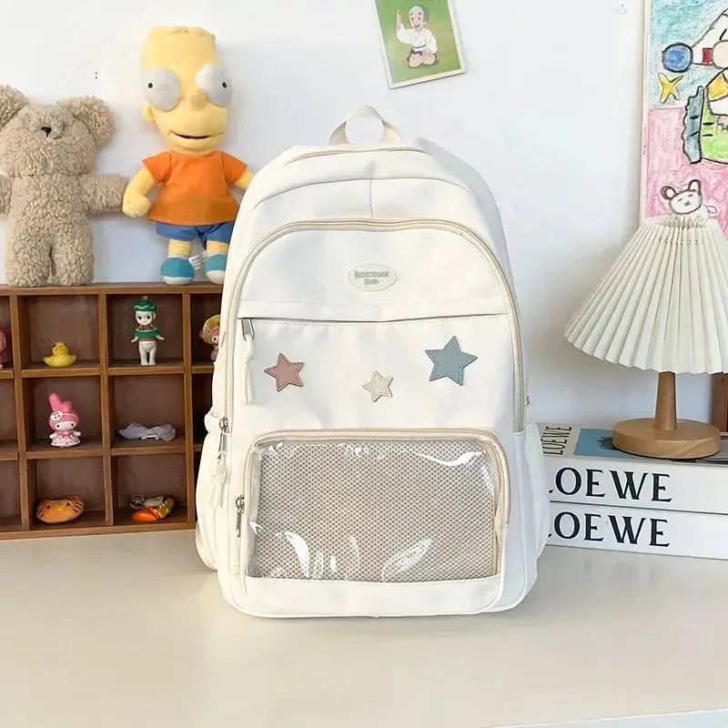 Uakiss Pink Womens Backpack Cute Patchwork Transparent Fashion Backpacks Nylon Casual Large Capacity Travel Harajuku Female Bag