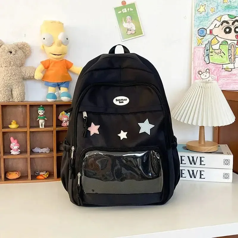 Uakiss Pink Womens Backpack Cute Patchwork Transparent Fashion Backpacks Nylon Casual Large Capacity Travel Harajuku Female Bag