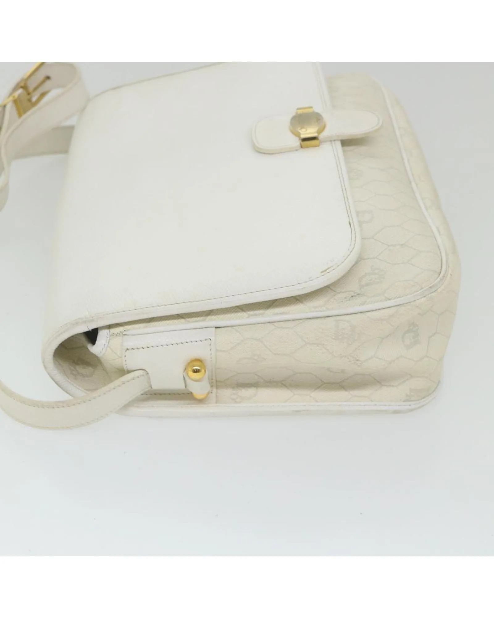 White Honeycomb Canvas Shoulder Bag with Leather Detail