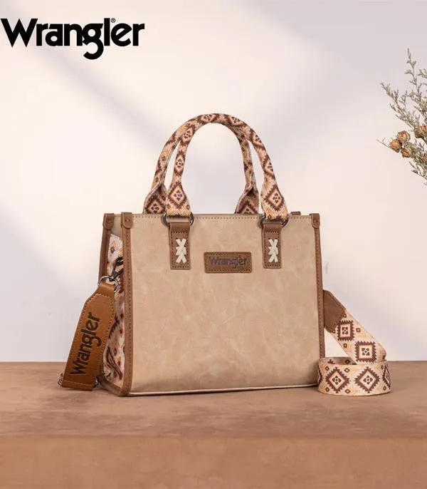 Wrangler Accented Southwestern Print Tote with Adjustable Crossbody Strap