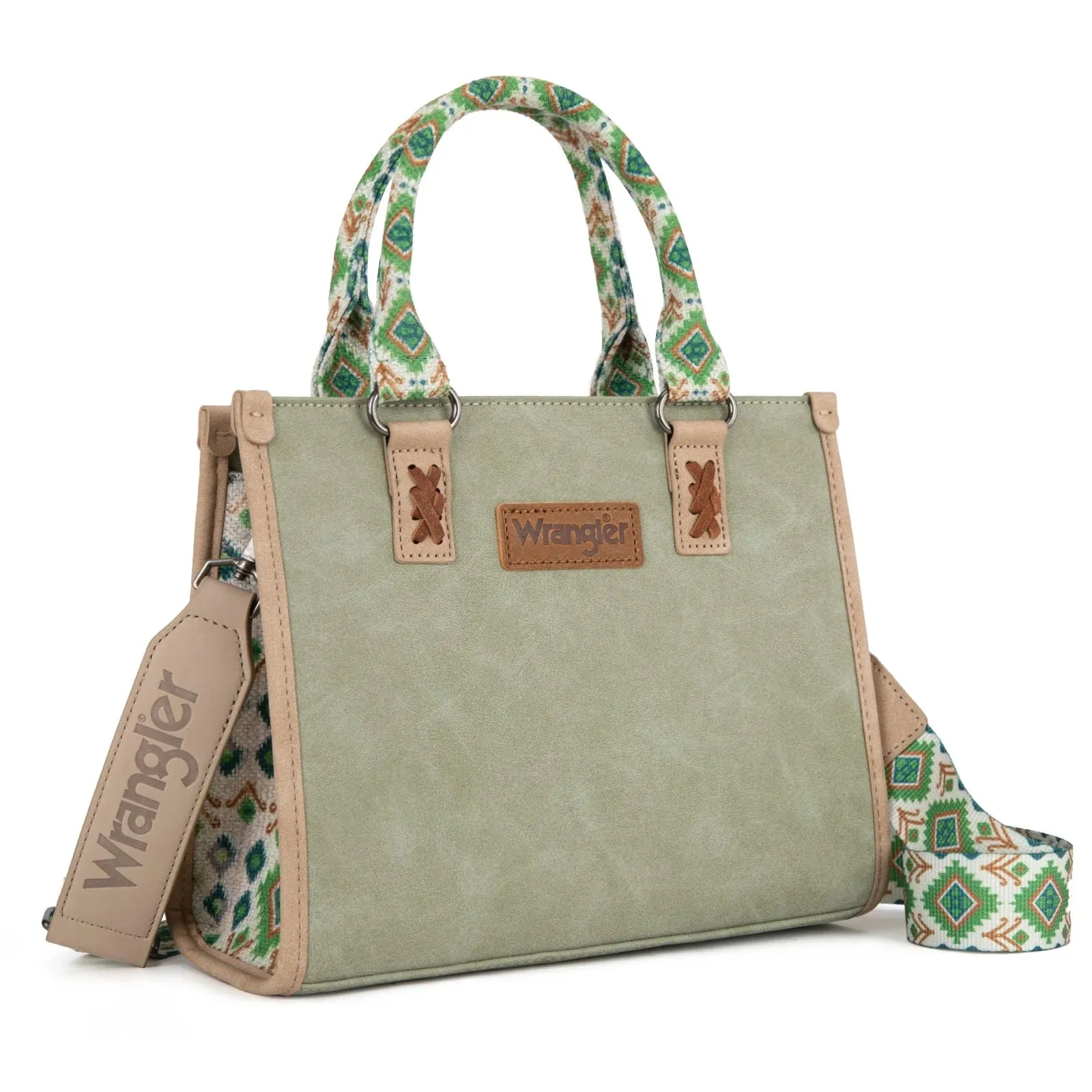 Wrangler Accented Southwestern Print Tote with Adjustable Crossbody Strap