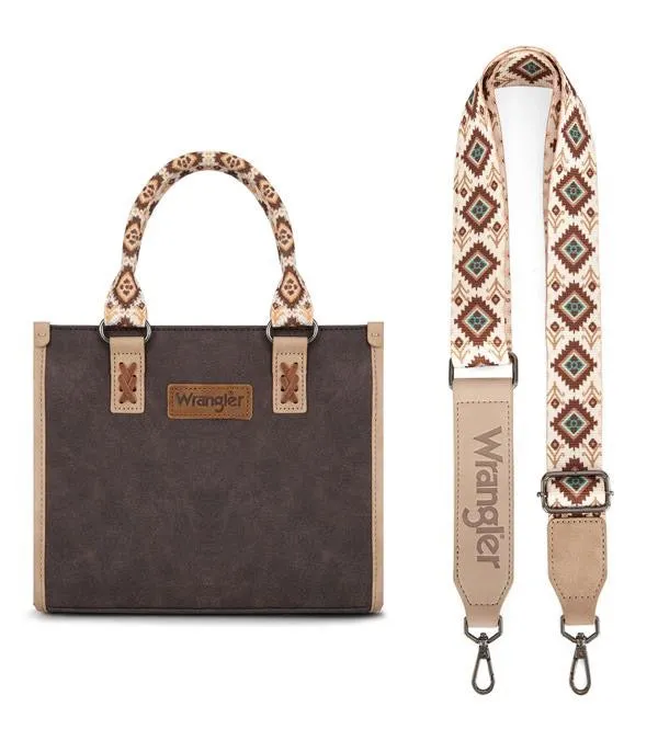 Wrangler Accented Southwestern Print Tote with Adjustable Crossbody Strap