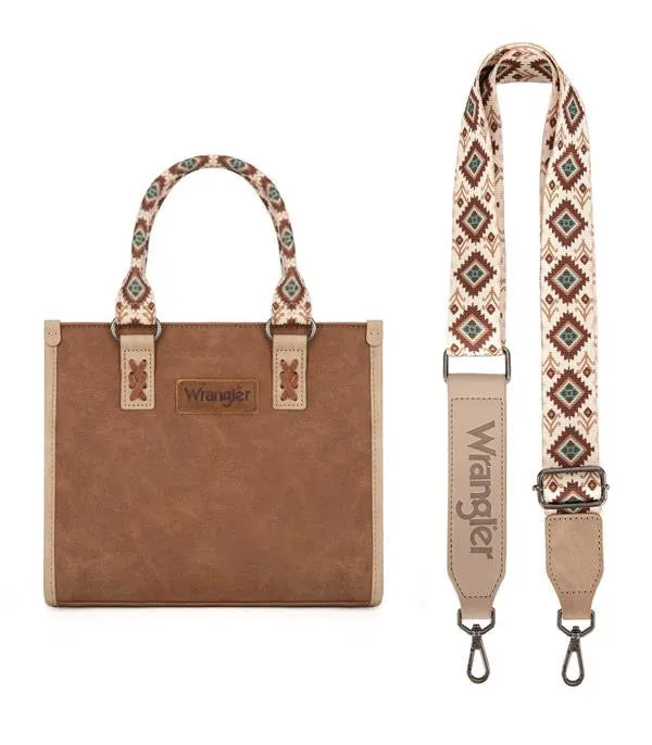 Wrangler Accented Southwestern Print Tote with Adjustable Crossbody Strap
