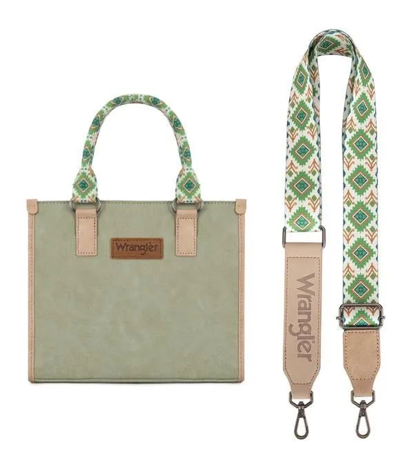 Wrangler Accented Southwestern Print Tote with Adjustable Crossbody Strap